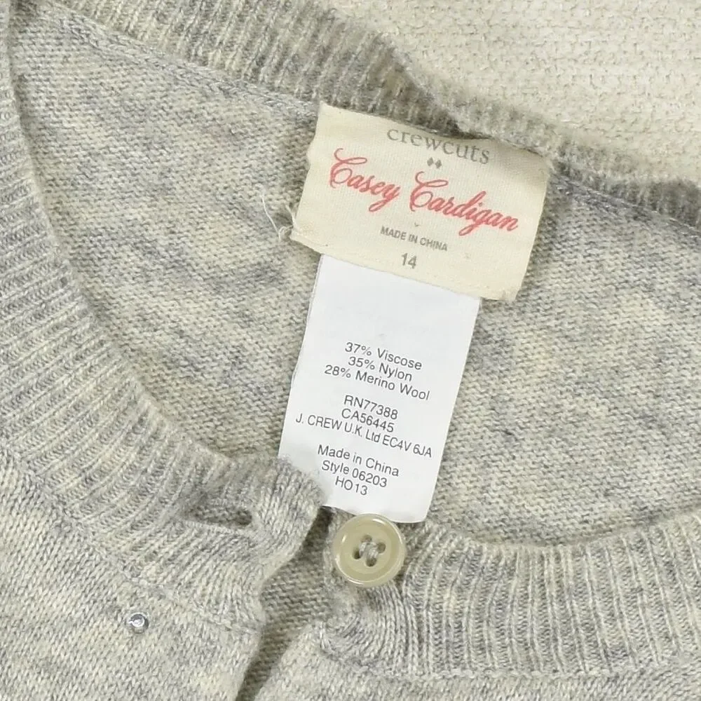 J Crew Crewcuts Girls 14 Gray Heather Sparkle Merino Wool Blend Cardigan Sweater